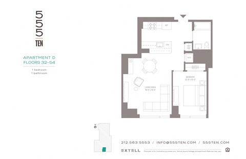 Floor plan for 2 beds, 2 baths, 688 sqft